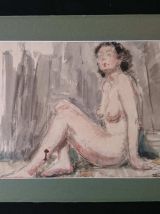 Aquarelle signée Félicie Engrand - Nu féminin assis