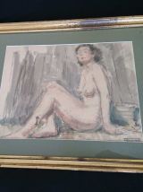 Aquarelle signée Félicie Engrand - Nu féminin assis