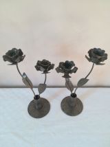 Paire de bougeoirs en métal de type brutaliste