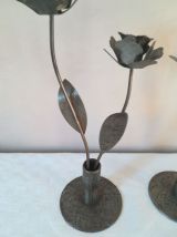 Paire de bougeoirs en métal de type brutaliste