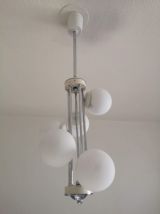 lustre vintage 5 boules en verre opaline blanc années 60