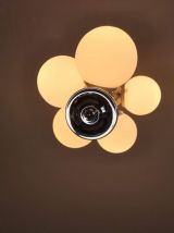 lustre vintage 5 boules en verre opaline blanc années 60