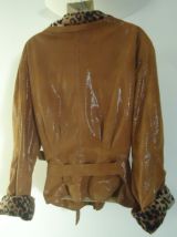 Veste Parka en cuir peau camel