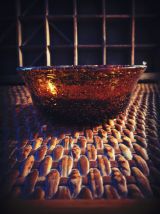 vintage coupelle en verre soufflé ambré BIOT