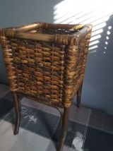  porte-plante carré en osier sur pieds vintage 24 cm de côté