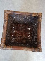  porte-plante carré en osier sur pieds vintage 24 cm de côté