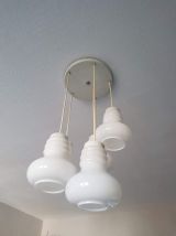 suspension plafonnier RARE 5 globes en cascade verre opaline