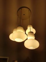 suspension plafonnier RARE 5 globes en cascade verre opaline