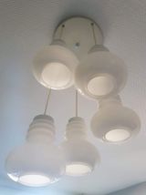 suspension plafonnier RARE 5 globes en cascade verre opaline