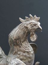 Sculpture de coq de combat en métal argenté