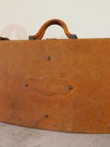 Valise à soufflets d'époque en tissu et lanières de cuir