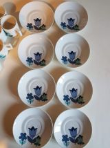 service à café en porcelaine vintage bleuet blanc 18 pièces 