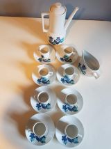service à café en porcelaine vintage bleuet blanc 18 pièces 