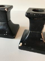 Paire de bougeoirs plâtre noir