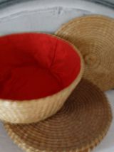 Vintage rotin boites à coudre ronde avec couvercle 