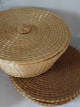 Vintage rotin boites à coudre ronde avec couvercle 