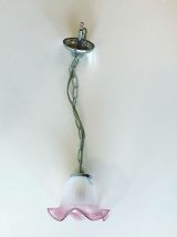 Suspension fleurs années 70 en verre et metal argenté