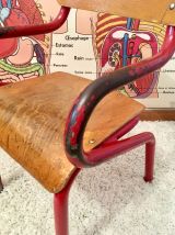 Chaise enfant écolier rouge vintage
