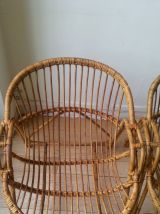Paire de fauteuils corbeille rotin vintage