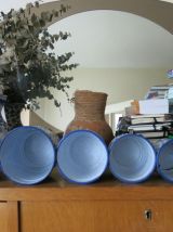 Suite complète pots cuisine émaillés bleu et blanc moucheté 
