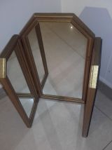Miroir de table en triptyque français ancien en bois doré