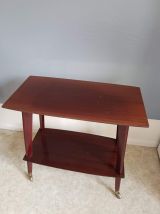 table tv vintage à roulettes et 2 tablettes années 60 vernie