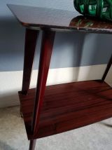 table tv vintage à roulettes et 2 tablettes années 60 vernie