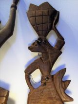 2 statuettes plates murales bois exotique art Africain 50/70