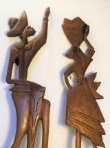 2 statuettes plates murales bois exotique art Africain 50/70