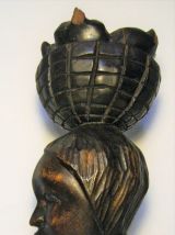Statue buste femme art africain vintage bois porteuse