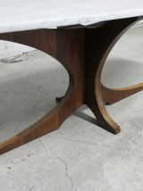 RARE - Table marbre ovale blanche vintage et grise années 60