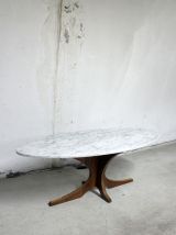 RARE - Table marbre ovale blanche vintage et grise années 60
