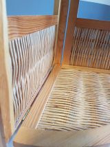 étagère d'angle bois et rotin vintage pliable des années 70