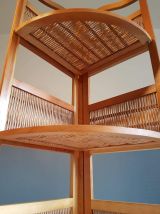 étagère d'angle bois et rotin vintage pliable des années 70