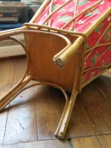 Travailleuse en rotin et tissu 60s