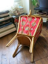 Travailleuse en rotin et tissu 60s