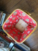 Travailleuse en rotin et tissu 60s