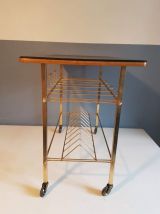 desserte vintage plateau skaî noir et structure métal doré 