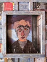 Œuvre originale d'art brut "Le prisonnier" collage,