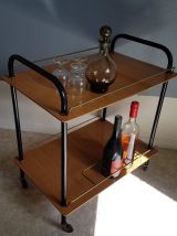 desserte mini-bar vintage 2 plateaux formica marron 