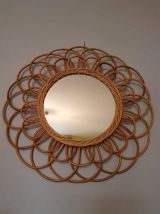 Miroir Soleil Rotin Vintage forme de fleur