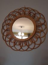 Miroir Soleil Rotin Vintage forme de fleur