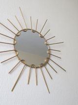 Ancien miroir soleil sorcière metal doré a l'or fin 50s