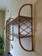 Grande étagère murale rotin &amp; bois 60s TBE