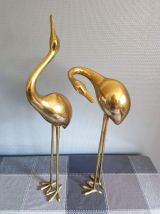 couple de grandes statuettes échassiers en laiton 