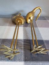 couple de grandes statuettes échassiers en laiton 
