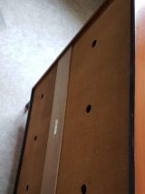 meuble à chaussures vintage en bois couleur teck pieds métal