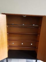 meuble à chaussures vintage en bois couleur teck pieds métal