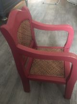 Chaise enfant vintage en bois, repeinte, assise et dosseret 