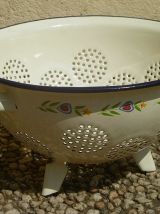 passoire tripode en acier émaillé, vintage